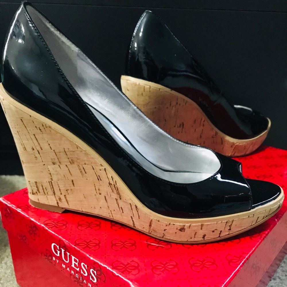 GUESS peep toe wedge heels